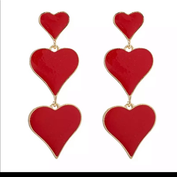 Red Drop Heart Earrings - Picture 3 of 4